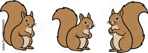 Adorable brown squirrel vector illustrations set featuring cute forest animals in different poses for children books wildlife education and nature-themed graphic design.