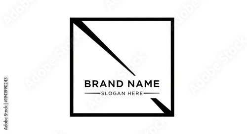 Simple black and white square logo template with diagonal lines and placeholder text for brand identity.