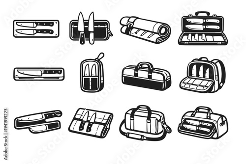 Vector professional chef icon silhouette tool magnetic travel safety kitchen knife