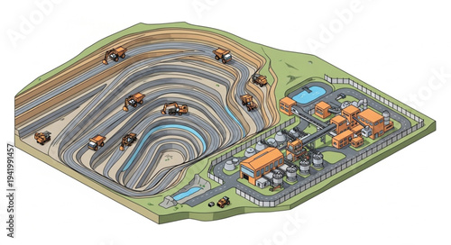 Detailed 3D illustration of a motocross racing track and surrounding facilities.