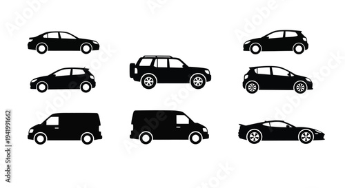 Collection of various vehicle types displayed in black silhouette