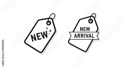 Two price tags displaying new and new arrival a silhouette