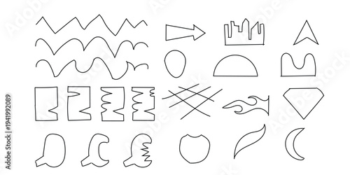 Collection of various abstract line art shapes and symbols