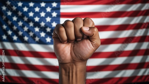 Wallpaper Mural Fist raised in front of american flag, symbol of protest and unity Torontodigital.ca