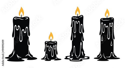 Melting candles with flickering flames a striking black silhouette