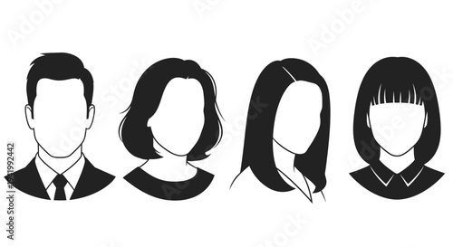 Four anonymous headshots displayed in a minimal black silhouette