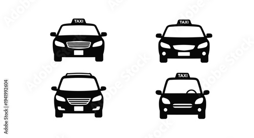 Four black taxi vehicle designs presented as a stark silhouette