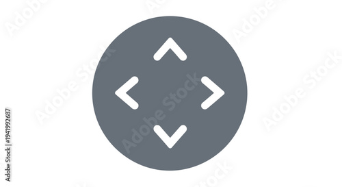 Dark gray circle with directional arrow shapes stylized silhouette