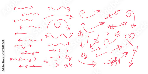 Collection of hand drawn red arrows and symbols
