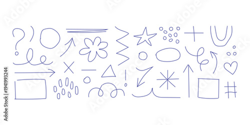 A collection of various hand drawn shapes and symbols