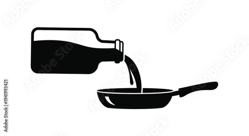 Pouring liquid from bottle into pan a striking black silhouette