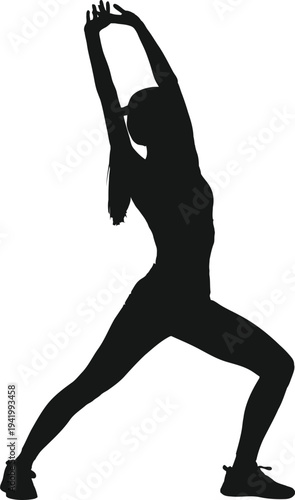 Woman stretching and doing yoga exercises for warm up silhouette.