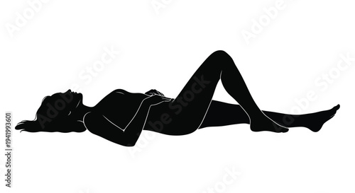 A woman lying down viewed from the side in black silhouette