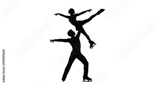 Pair figure skaters performing a lift in a dramatic silhouette