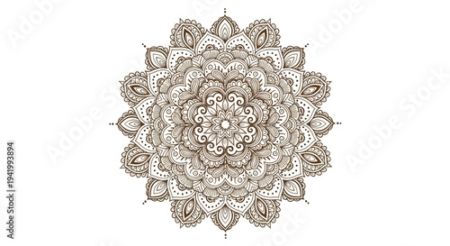 Intricate henna design with tailed mehndi patterns and flower motifs on a white background, featuring abstract and symmetrical art elements.