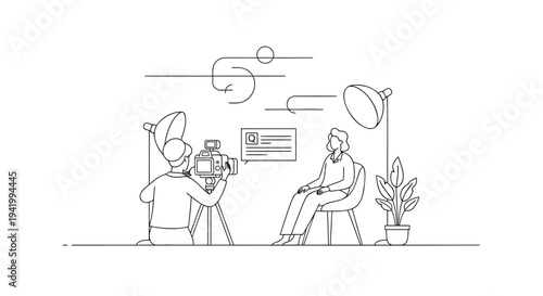 Vector illustration of a man being interviewed by a cameraman