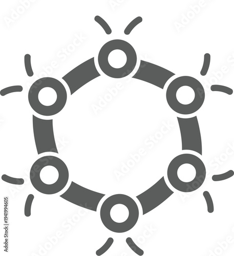 Glowing circular molecule or abstract network design symbolizes connectivity and innovation on a white background.