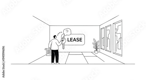 Vector illustration of man holding lease agreement in office