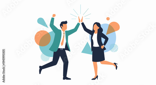 Man and Woman Celebrating Success Together.