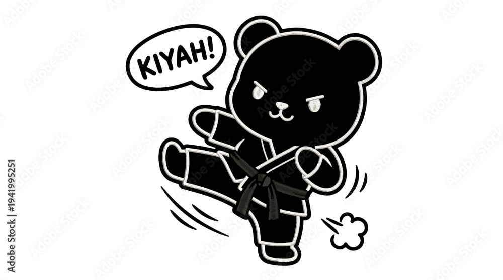 Naklejka premium Cartoon Bear Doing Karate Kick.