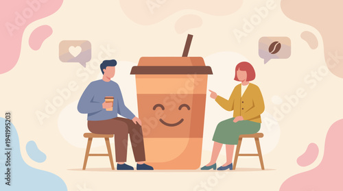 Cartoon Coffee Cup with Smiling Face.