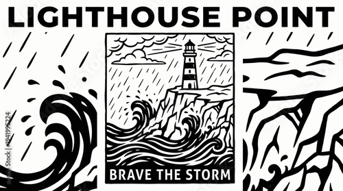 Lighthouse Standing Tall Against Stormy Weather.