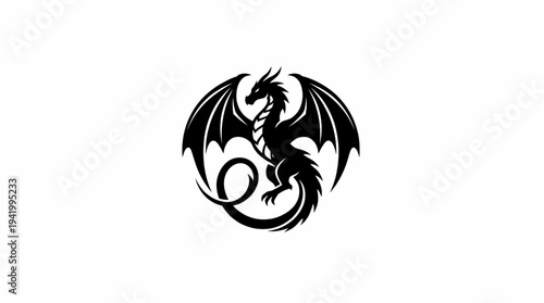 Black Dragon Illustration with Wings Spread.