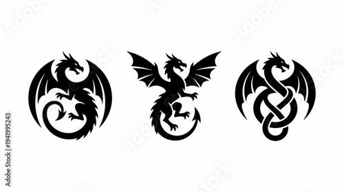 Black Dragon Logos in Celtic Style.