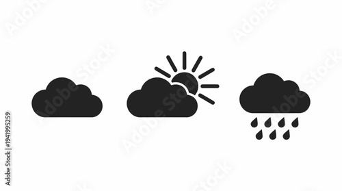 Weather Icons Showing Clouds Sun Rain.