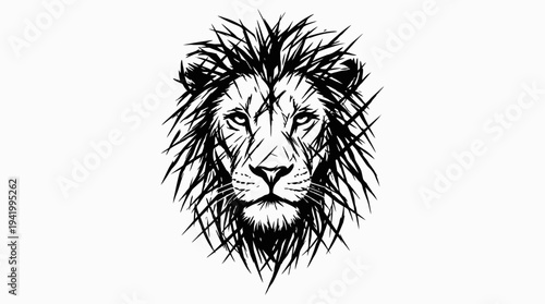 Black and White Lion Head Illustration.