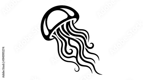 Black and White Jellyfish Illustration Simple Design.