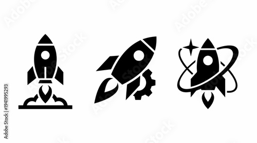 Three Different Rocket Ship Illustrations.