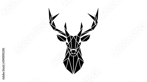 Geometric Deer Head Illustration with Antlers.