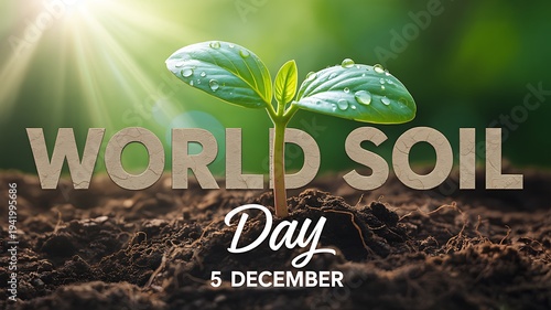 Wallpaper Mural World soil day concept: delicate green sprout with water droplets emerging from rich soil, bathed in sunlight Torontodigital.ca