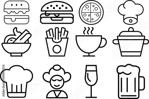 Modern Food And Restaurant Line Icon Set Minimal Outline Vector UI Collection