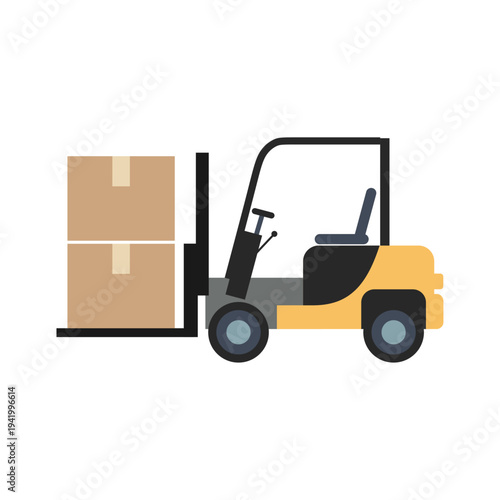 Flat forklift vector illustration. Industrial warehouse equipment icon isolated on white background.