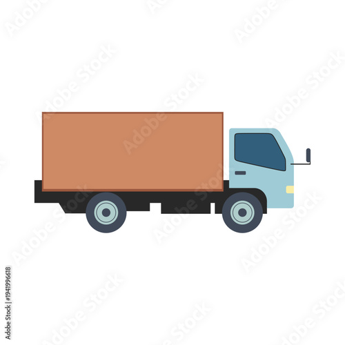 Flat box truck vector illustration. Logistics transport vehicle icon isolated on white background.