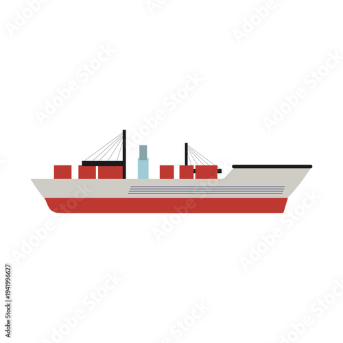 Flat cargo ship vector illustration. Marine freight transport vessel icon isolated on white background.