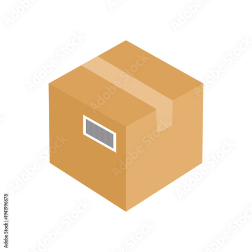 Tightly sealed cardboard package with shipping label for logistics. Parcel box delivery service.