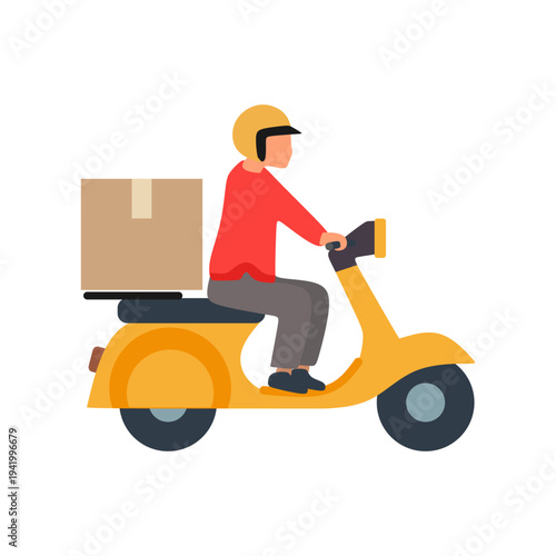 Flat courier motorcycle vector illustration. Fast food delivery vehicle icon isolated on white background.