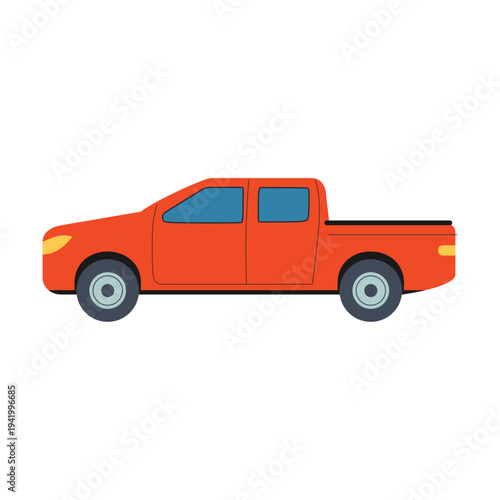 Flat pickup truck vector illustration. Commercial delivery vehicle icon isolated on white background.