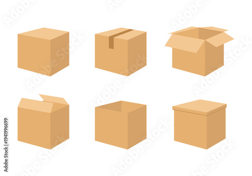 Packaging box set for logistics and delivery. Cardboard parcel collection.