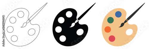 Artistic paint palette and brush vector set – classic and modern vector illustration collection, including brushes,  palettes, and artistic tools