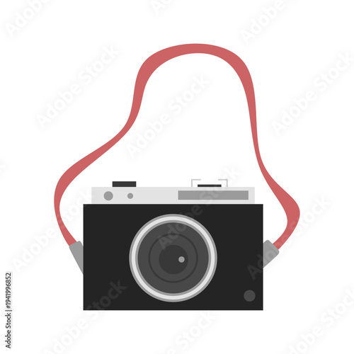 Mirrorless camera with leather strap. Digital photography equipment.