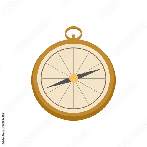 Brass compass with clear pointing needle. Vintage navigation instrument.