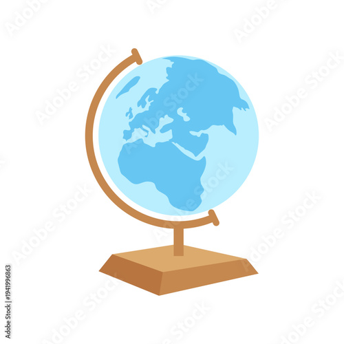 World globe standing with wooden stand geography school icon