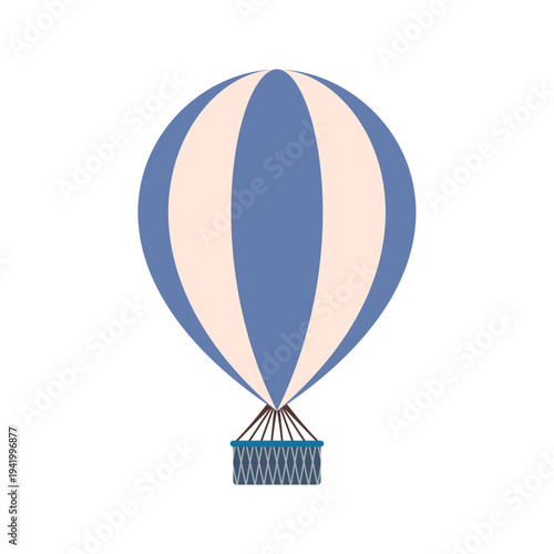 Hot air balloon with vertical striped pattern flying in the sky