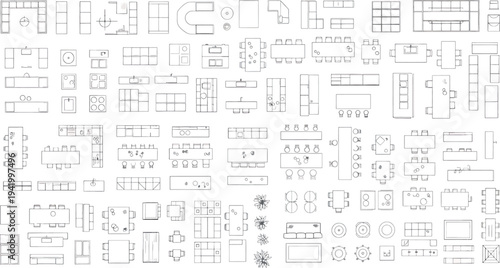 A collection of various technical blueprint isolated on transparent background