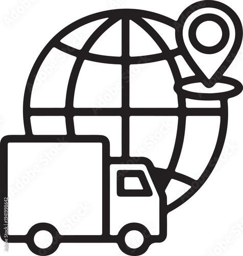 Global Logistics Icon with Truck and Location Pin