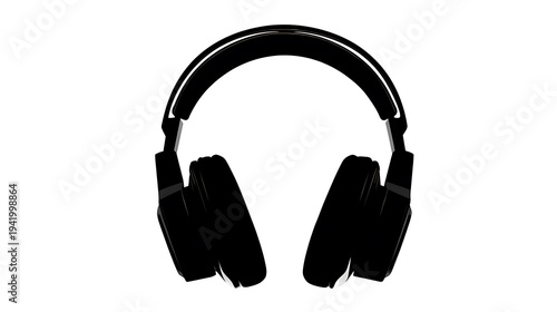 Modern black headphones, perfect for music and audio enjoyment. The headphones are shown in a top-down view, allowing one to showcase the sleek design.